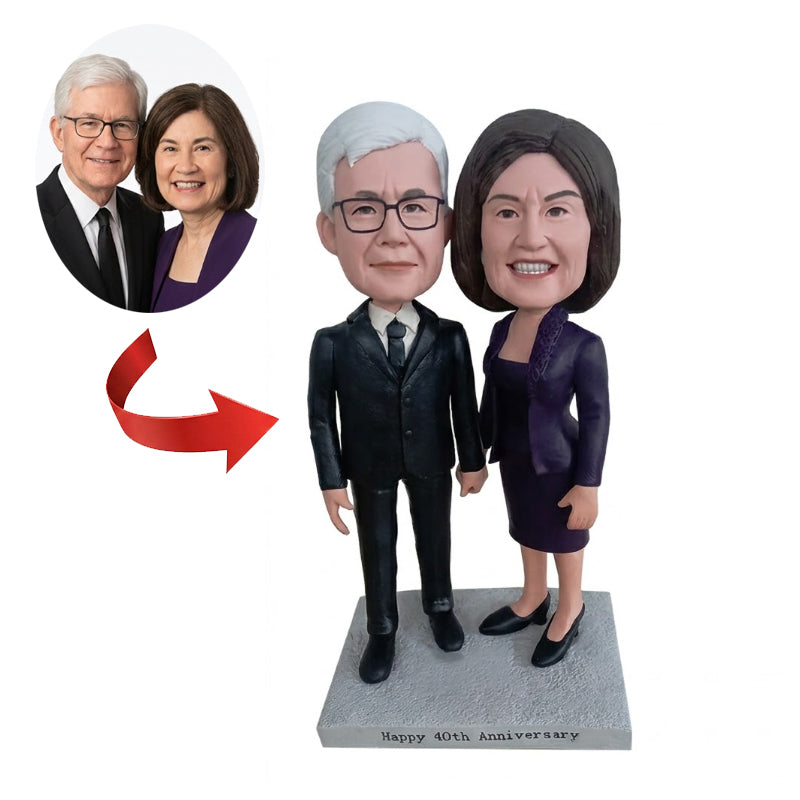 Valentine's Day Gifts Couple Blue Outfit Sitting on 2026 Couple Custom Bobblehead With Engraved Text Valentine's Day Gift