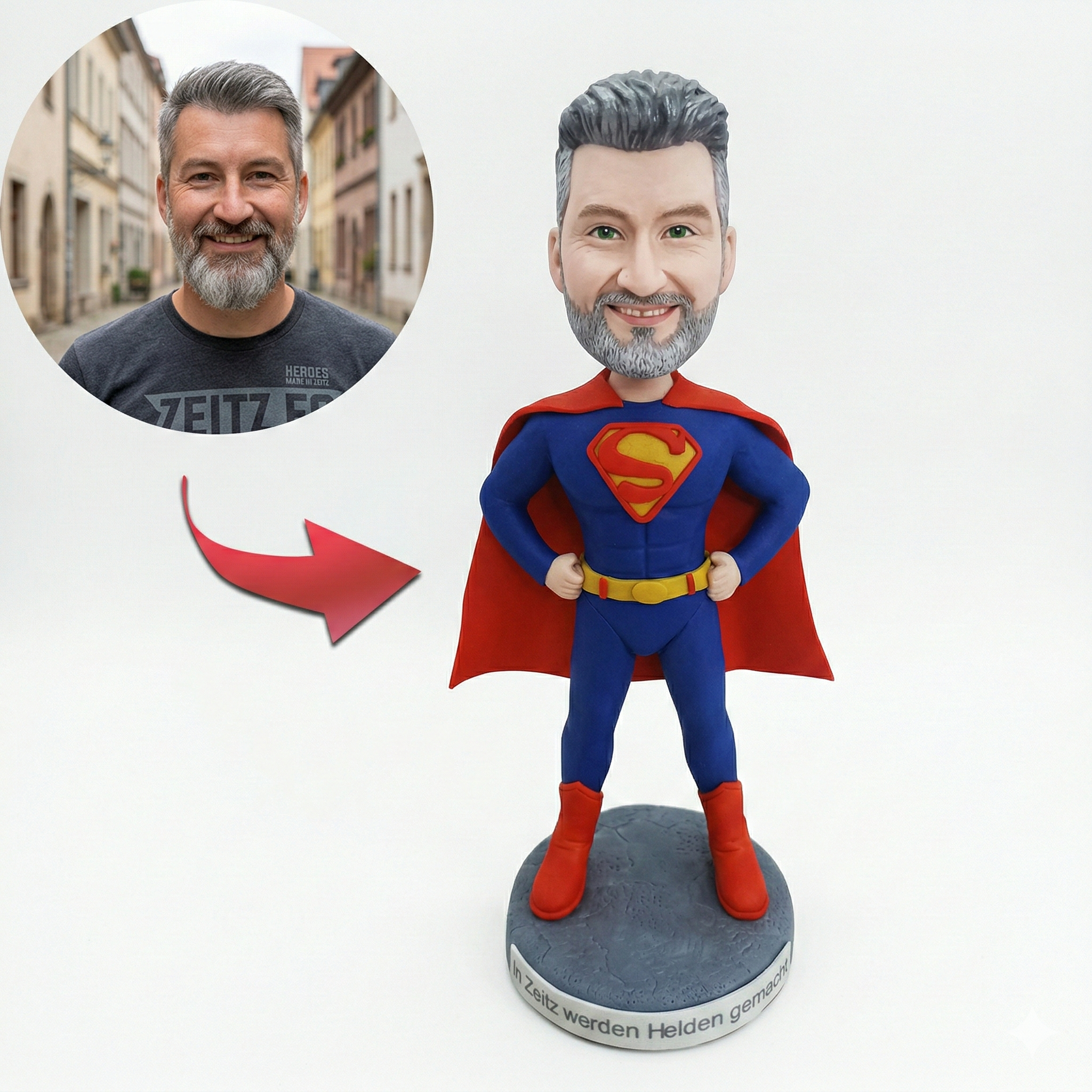 Custom Bobblehead with Red Cape & Engraved Text