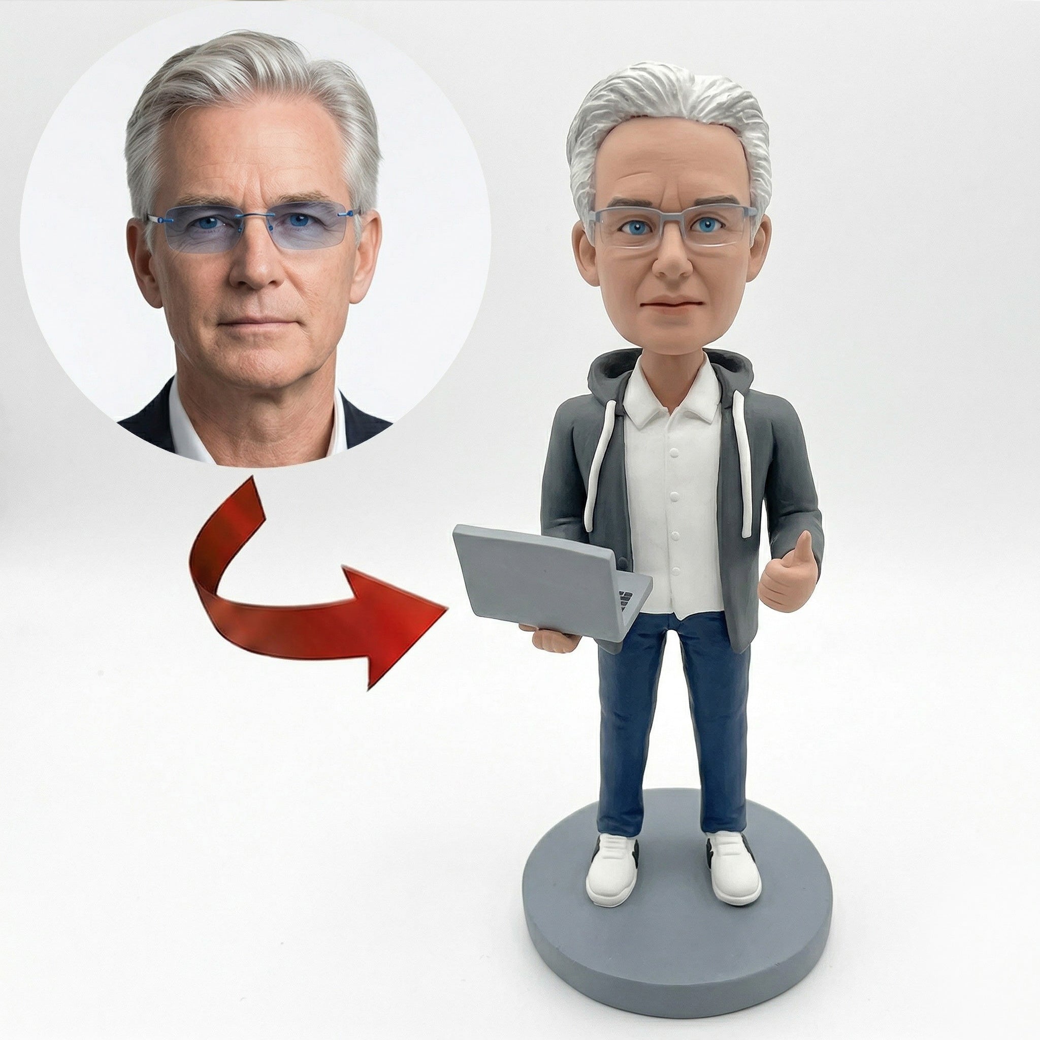 Personalized Businessman Bobblehead with Laptop – Unique Gift for Boss or Colleague