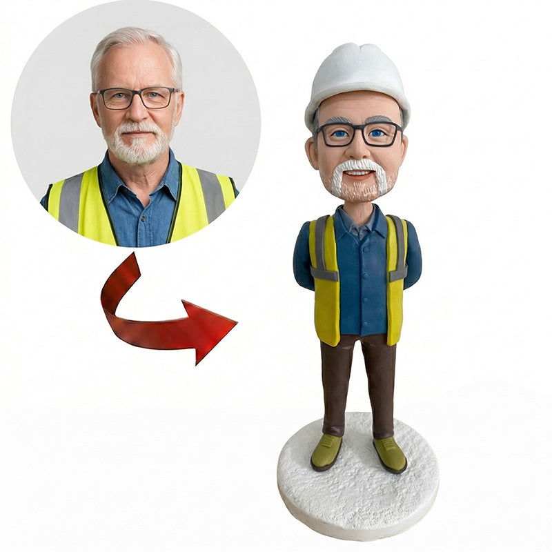 Custom Construction Worker Bobblehead from Photo – Personalized Engineer Gift for Him