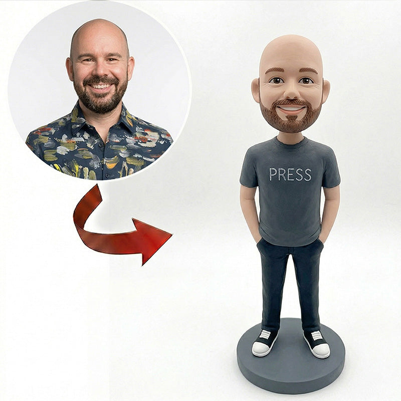 Custom Press Reporter Bobblehead from Photo – Personalized Journalist Gift