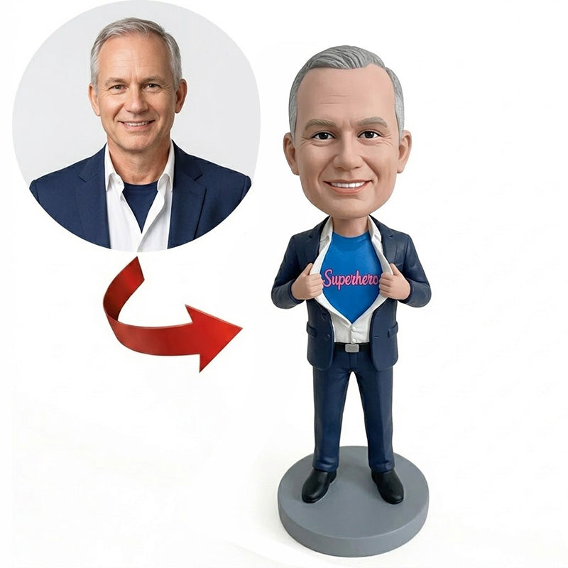 Custom Superhero Bobblehead from Photo – Personalized Gift for Dad, Husband or Boss