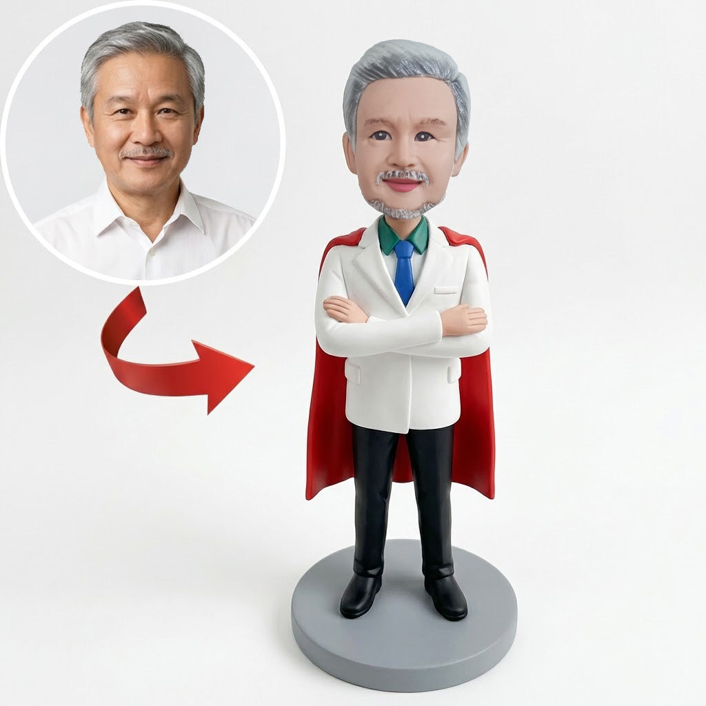Custom Doctor Bobblehead with Cape – Personalized Hero Gift from Photo