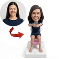 Custom Funny Woman Bobblehead from Photo – Personalized Lady Sitting on Toilet Holding Phone | Hilarious Gag Gift for Her - ForeverBobble