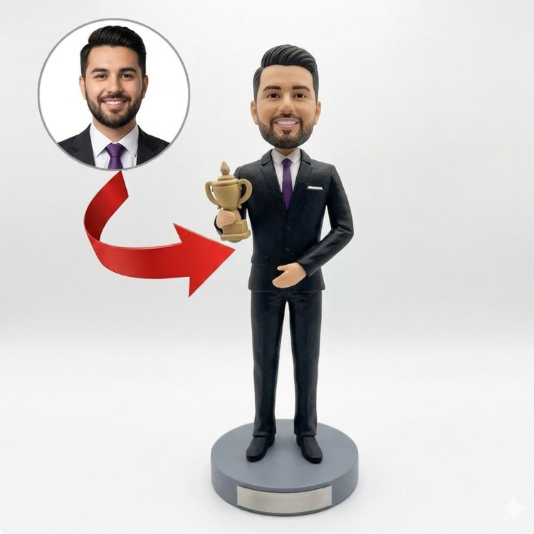 Custom Award Bobblehead from Photo – Personalized Businessman Trophy Gift