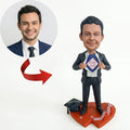 Custom Super Dad Bobblehead from Photo – Personalized Graduation Gift with Super Papá Shirt & Heart Base | Handmade Class of 2026 - ForeverBobble