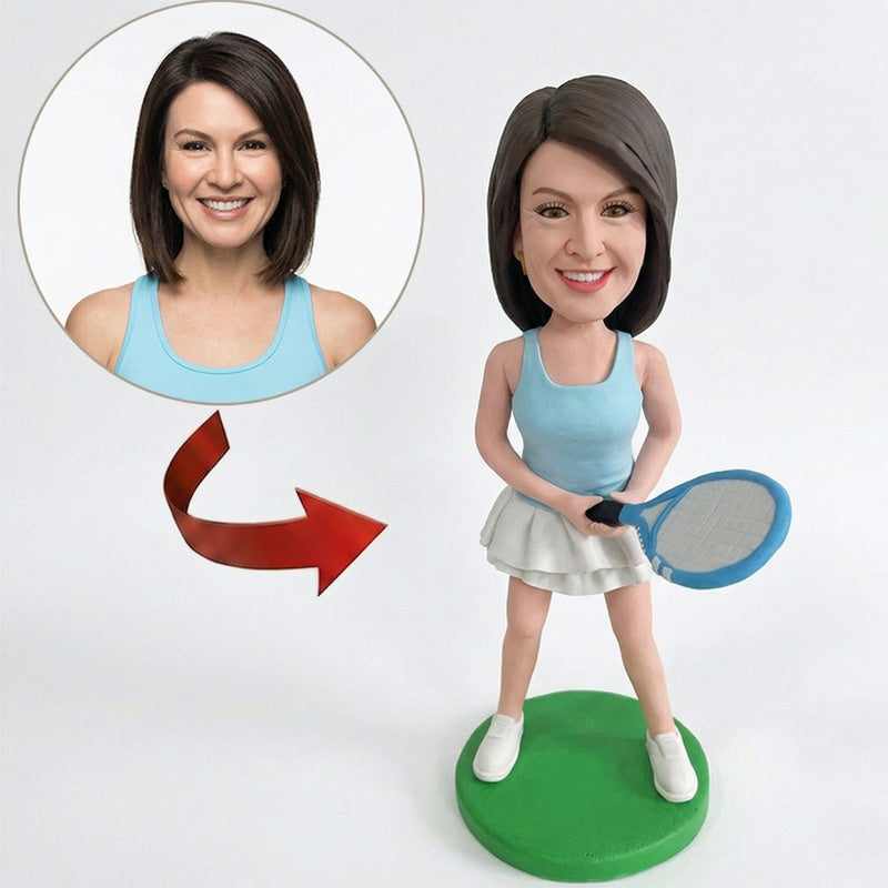 Custom Tennis Girl Bobblehead from Photo – Personalized Sports Gift for Women