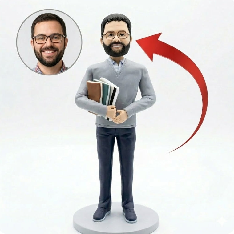 Custom Teacher Bobblehead from Photo – Personalized Male Teacher Gift