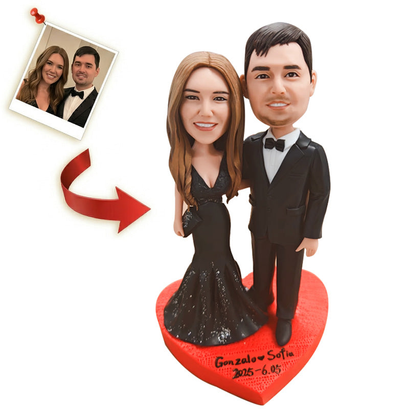 Custom Indian Wedding Couple Bobblehead from Photo – Personalized Bride & Groom Figurine on Heart Base | Handmade Romantic Gift - ForeverBobble